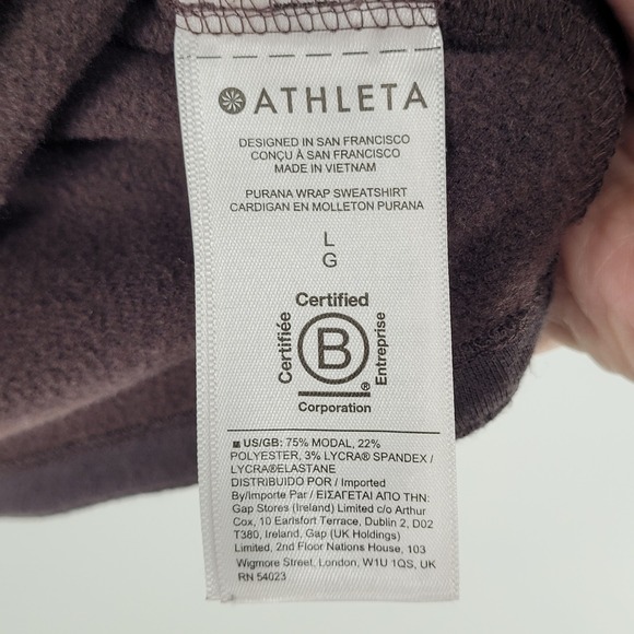 Athleta Purana Wrap Sweatshirt Womens Large Purple Cowl Neck Hooded Pullover - Picture 4 of 6